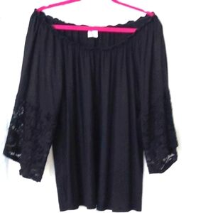 WRANGLER WOMEN'S Western LACE TRIMMED PUFF SLEEVE TOP Sz L